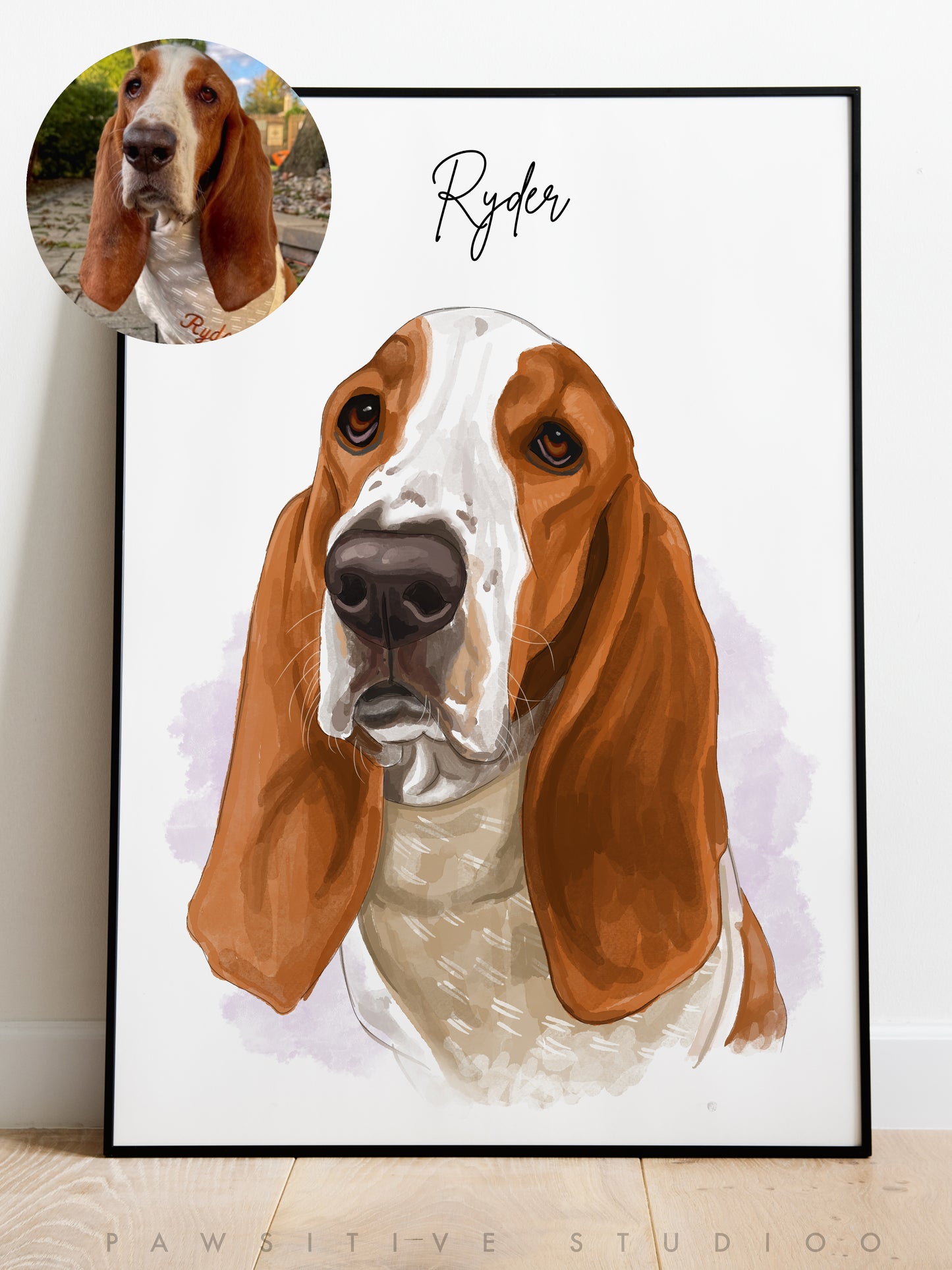 Headshot Handrawn Watercolor pet potrait